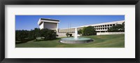 Framed Fountain in front of a library, Lyndon Johnson Presidential Library and Museum, Austin, Texas, USA