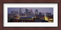 Framed Buildings lit up at dusk, Kansas City, Missouri, USA