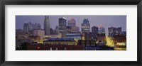 Framed Buildings lit up at dusk, Kansas City, Missouri, USA