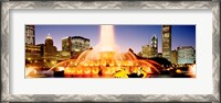 Framed Fountain lit up at dusk, Buckingham Fountain, Chicago, Illinois, USA