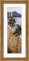 Framed High angle view of tourists on the beach, Waikiki Beach, Honolulu, Oahu, Hawaii, USA