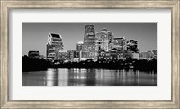 Framed USA, Texas, Austin, Panoramic view of a city skyline (Black And White)