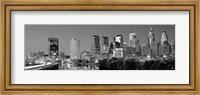 Framed Philadelphia, Pennsylvania Skyline at Night (black and white)