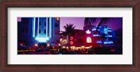 Framed Hotel lit up at night, Miami, Florida, USA