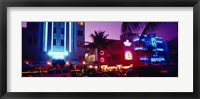 Framed Hotel lit up at night, Miami, Florida, USA