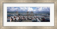 Framed Containers And Cranes At A Harbor, Honolulu Harbor, Hawaii, USA