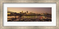 Framed Buildings in a city lit up at dusk, Cincinnati, Ohio, USA