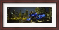 Framed Low angle view of buildings lit up at night, Pritzker Pavilion, Millennium Park, Chicago, Illinois, USA