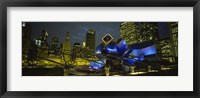 Framed Low angle view of buildings lit up at night, Pritzker Pavilion, Millennium Park, Chicago, Illinois, USA