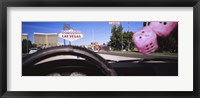 Framed Welcome sign board at a road side viewed from a car, Las Vegas, Nevada