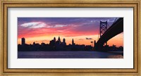 Framed Silhouette of a suspension bridge across a river, Ben Franklin Bridge, Delaware River, Philadelphia, Pennsylvania, USA