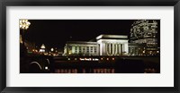 Framed Buildings lit up at night at a railroad station, 30th Street Station, Schuylkill River, Philadelphia, Pennsylvania, USA