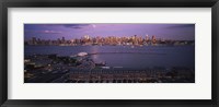 Framed Glowing Moon over New York Skyline