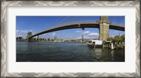 Framed Suspension bridge across a river, Brooklyn Bridge, East River, Manhattan, New York City, New York State, USA