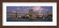 Framed Boat in a river, Brooklyn Bridge, East River, New York City, New York State, USA