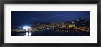 Framed High angle view of buildings lit up at night, Heinz Field, Pittsburgh, Allegheny county, Pennsylvania, USA