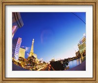 Framed Buildings lit up at dusk, Las Vegas, Nevada