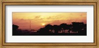 Framed Silhouette of trees at dusk with a bridge in the background, Golden Gate Bridge, San Francisco, California, USA