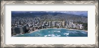 Framed Aerial view of a city, Waikiki Beach, Honolulu, Oahu, Hawaii, USA