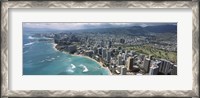 Framed Aerial view of buildings at the waterfront, Waikiki Beach, Honolulu, Oahu, Hawaii, USA