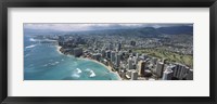 Framed Aerial view of buildings at the waterfront, Waikiki Beach, Honolulu, Oahu, Hawaii, USA