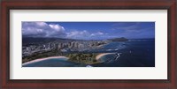 Framed Aerial view of buildings at the waterfront, Ala Moana Beach Park, Waikiki Beach, Honolulu, Oahu, Hawaii, USA