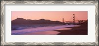 Framed Beach and a suspension bridge at sunset, Baker Beach, Golden Gate Bridge, San Francisco, San Francisco County, California, USA
