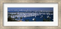 Framed Aerial view of boats moored at a harbor, San Diego, California, USA