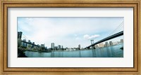 Framed Two bridges across a river, Brooklyn bridge, Manhattan Bridge, East River, Brooklyn, New York City, New York State, USA
