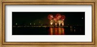 Framed Fireworks display at night on Independence Day, New York City, New York State, USA
