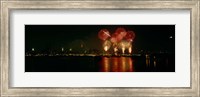 Framed Fireworks display at night on Independence Day, New York City, New York State, USA