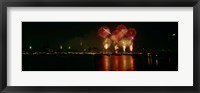 Framed Fireworks display at night on Independence Day, New York City, New York State, USA