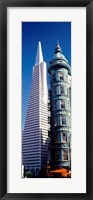 Framed Low angle view of towers, Columbus Tower, Transamerica Pyramid, San Francisco, California, USA