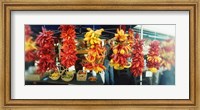 Framed Strands of chili peppers hanging in a market stall, Pike Place Market, Seattle, King County, Washington State, USA