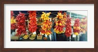 Framed Strands of chili peppers hanging in a market stall, Pike Place Market, Seattle, King County, Washington State, USA