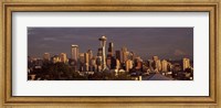 Framed Seattle skyline at dusk, King County, Washington State, USA 2010