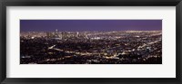 Framed Night View of Los Angeles, California with Purple Sky