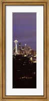 Framed Skyscrapers in a city lit up at night, Space Needle, Seattle, King County, Washington State, USA