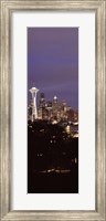 Framed Skyscrapers in a city lit up at night, Space Needle, Seattle, King County, Washington State, USA
