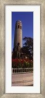 Framed Statue of Christopher Columbus in front of a tower, Coit Tower, Telegraph Hill, San Francisco, California, USA
