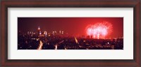 Framed Fireworks display at night over a city, New York City, New York State, USA