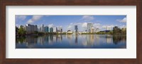 Framed Reflection of buildings in a lake, Lake Eola, Orlando, Orange County, Florida, USA 2010