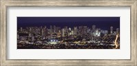 Framed High angle view of a city lit up at night, Honolulu, Oahu, Honolulu County, Hawaii