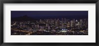 Framed High angle view of a city lit up at night, Honolulu, Oahu, Honolulu County, Hawaii, USA