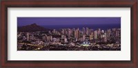 Framed High angle view of a city lit up at dusk, Honolulu, Oahu, Honolulu County, Hawaii
