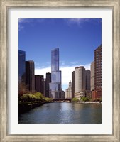 Framed Skyscraper in a city, Trump Tower, Chicago River, Chicago, Cook County, Illinois, USA