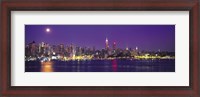 Framed New York Ciry Skyline At Night, Purple Sky
