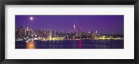 Framed New York Ciry Skyline At Night, Purple Sky