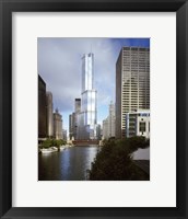 Framed Skyscrapers in a city, Trump Tower, Chicago River, Chicago, Cook County, Illinois, USA