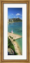 Framed Aerial view of a beach, Diamond Head, Waikiki Beach, Oahu, Honolulu, Hawaii, USA